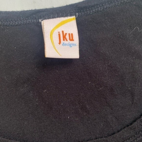 Jku Designs Women Juniors Tee Top Short Cup Sleeve Black Sz L Scoop Neck - Picture 4 of 6